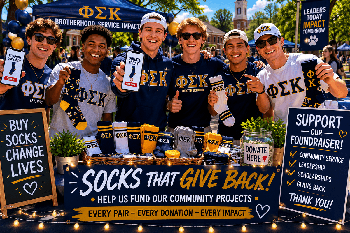 Best fundraising ideas for fraternity members holding phones and campaign materials on campus