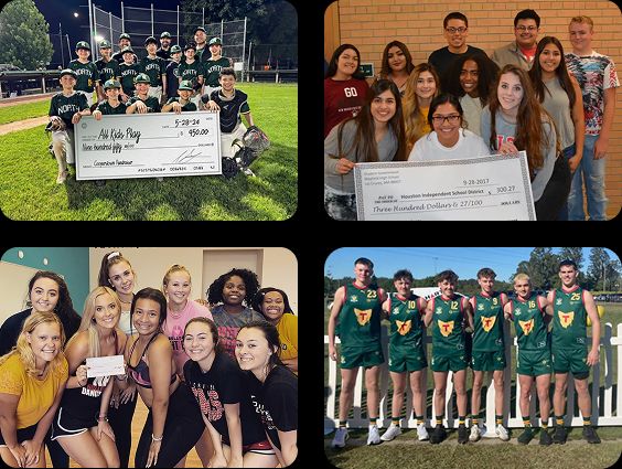 A little league sports team holding a check