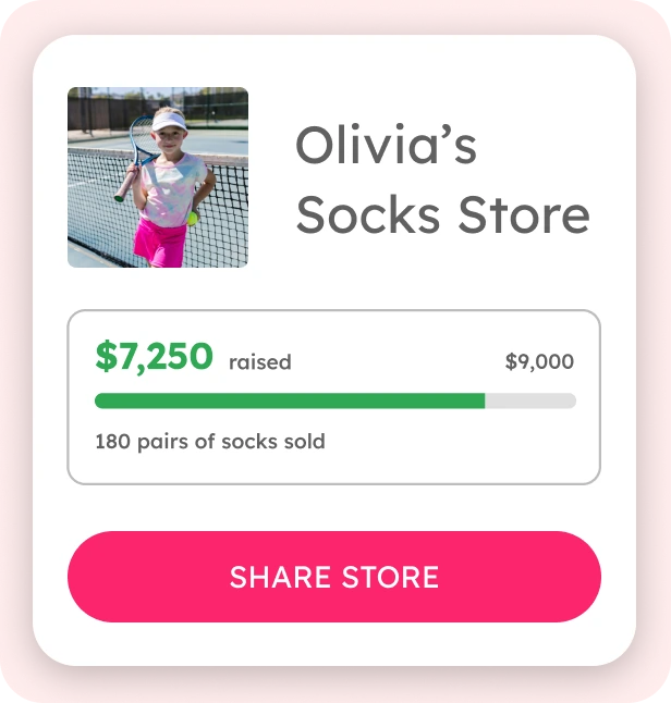 Second step of fundraising with FundChamps where participants share their socks stores link with their community